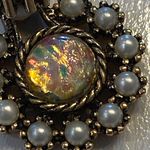 Vintage 70's Signed Sarah Coventry Faux Fire Opal Pearl Empress Clip On Earrings Photo 3