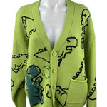 Andreilee Womens Green Dinosaur Print Button Pocket Oversized Cardigan Sweater L Size 8 Photo 0