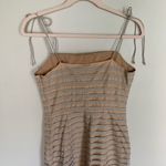 Betsey Johnson  | Vintage Cotton Tan Gingham Stripe Midi Dress Tie Shoulders 6 Photo 4