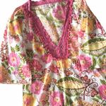 Monique Leshman š Floral Print Pom Pom Tunic Top š Fuchsia Pink Spring Yellow Photo 4