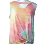 White Birch Top Size Medium Tie Dye Sleeveless Pink Knot Front Summer Beachy Photo 5