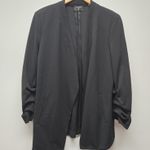 T Tahari  Open Front Black Blazer Large Rouched Sleeves Collarless Workwear EUC Photo 2