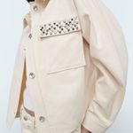 ZARA  Rhinestone Beaded Pocket Cotton Jacket Ivory cream Colored‎ NWT Photo 5