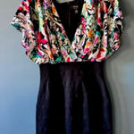 Nicole Miller Women Black Stretch Floral Cap Sleeve V Neck Mini Dress 8 Career Photo 0