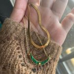 Real malachite Stone Pendant, 2 Way To Wear Moon Shape Pendant Gold Photo 1