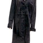 Terry Lewis Luxuries Genuine Suede Leather Black Belt Less Trench Coat Womens L Size L Photo 4