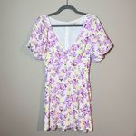For Love & Lemons Atlanta Puff Sleeve Button Mini Dress Purple Floral S Photo 1