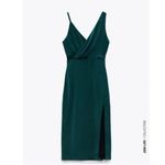 ZARA  Green Satin Effect Front Slit with Lace Trim V Neck Ruching Bloggers Fav XS Photo 7