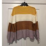 Zaful Striped Balloon Sleeve Pullover Sweater Waist Length Yellow Rust Purple OS Photo 3