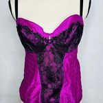 Cacique  Corset Bra Top Tank Womens Plus 14/16 Pink Satin Black Lace Mesh Backing Photo 0