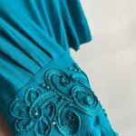 Vintage 80s Karin Stevens Teal Midi Dress Sz 4 Beaded Waist Puff Sleeves Blue Photo 4
