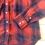 Women’s S/M Red Navy Plaid Flannel Long Sleeve Button Up Shirt Mossimo Small Photo 1