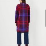 Ann Taylor Cardigan Sweater Plaid Maroon Blue Red Coat Long Medium Petite Photo 1