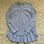 Veronica Beard Top Greer Pleated Stretch Cotton Shirt High Low Hem Striped Sz 4 Photo 2