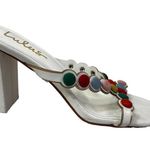 Lulus Mahly White Multicolor covered buttons High Heel Sandals 7.5 Photo 6