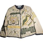 Vtg 1990s Patchington Beige Green Bird Heart Applique Collarless Boho Jacket L Size L Photo 0