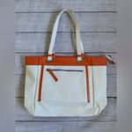 Italian White Tote with Orange Trim Faux Leather Photo 1