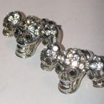 Silver Tone CZ Rhinestones Skull Boho Biker Pierced Earrings Photo 3