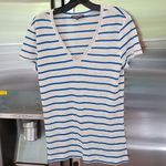 Michael Stars 💕💕 Blue Striped V-neck Tee 100% Linen Small S NWOT Photo 0