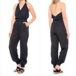 prAna  Fernie Crinkle Halter Jogger Jumpsuit | Black | Medium Photo 1