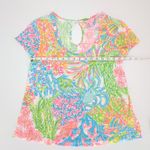 Lilly Pulitzer Michele Top Multi More Lovers Coral Keyhole Shirt - Size S - GUC Photo 8