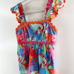 Greylin Skyler Ruffle Scallop Trim Babydoll Square Neck Tropical Top Pink Small Photo 7