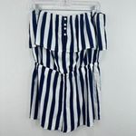 Lulus ‎ Striped Strapless Romper Women's Size L Blue White Ruffle Layered Casual Photo 1