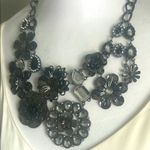 Chic Statement Gunmetal Black and Silver Chunky Floral Rhinestone Bib Necklace Gray Photo 1