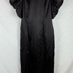 Vintage Black Satin Puff Sleeve Prom Dress With Bow Size 10 Photo 0