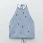 ZARA Knit Floral Embroidered Halterneck Womens Top Size Small Crocheted Photo 1