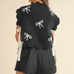 Black Sweater Vest with White Bow Accents Willa Bow Knit Vest with Side Bow Size M Photo 1