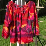 Jones Wear  Sheer Red Abstract Print Long Sleeve Blouse Size Small Photo 0