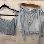 Bella Dahl Light Blue Button-Up Shorts and Smocked Top Set Photo 0