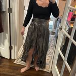 DO+BE NWT  Silver/Gunmetal Metallic High Low Bow Pleated Skirt Photo 1