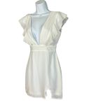 superdown  White Ruffle Mini Dress XS Plunging Bodycon Harlow Revolve $84 NEW Photo 4