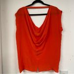Myne  Ashley Ann Orange Red Silk Cap Sleeve Draped Back Blouse Womens L Shirt Photo 3