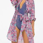 J.Crew Beach Shirtdress Floral Cotton Lightweight Long Sleeve Purple XXS NWT Photo 2