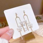Women's Crystal Flower Dangle Drop Earrings Gold Photo 2