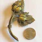 Vintage Brass Layered Leaf Brooch Shoulder Pin Photo 1