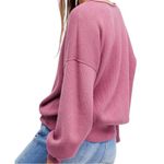 Free People  Shadow Crew Balloon Sleeve Sweater Pink Ribbed Knit Boho Size M Photo 3