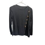 None Black Ribbed Asymmetrical Button Detail Long Sleeve Top Size L Photo 1
