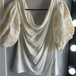 Free People Cream Blouse with Ruffled Asymmetrical Design and Short Sleeves Photo 1
