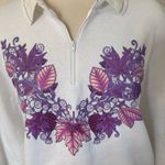 Vintage Fall White Sweatshirt Purple Leaf Floral Print made‎ in USA kitschy Size L Photo 3