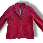 Lands' End Blazer Women 14P Red Button Up Pockets Stretch Knit Office Career Work Photo 0