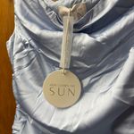 Here Comes the Sun NEW  In Blooms Off Shoulder Satin Maxi Dress Blue Large L NWT Photo 3