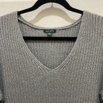 Wild Fable Gray V-Neck Ribbed Long Sleeve Cropped Sweater Photo 3