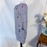 Betsey Johnson  Off Shoulder Navy Stripe Embroidered Dress Ruffle Sleeve Sz 6 💛 Photo 4