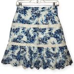 Guess Noelle Blue White Floral Eyelet Embroidered Mini Skirt with Lace Trim Sz S Photo 3