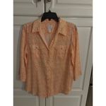 Chico's Women's Peach Linen Button Down Top Blouse Size 1 Floral Print Photo 4