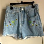 SheIn Floral Embroidered Denim Cut Off Summer Jean Shorts Photo 0